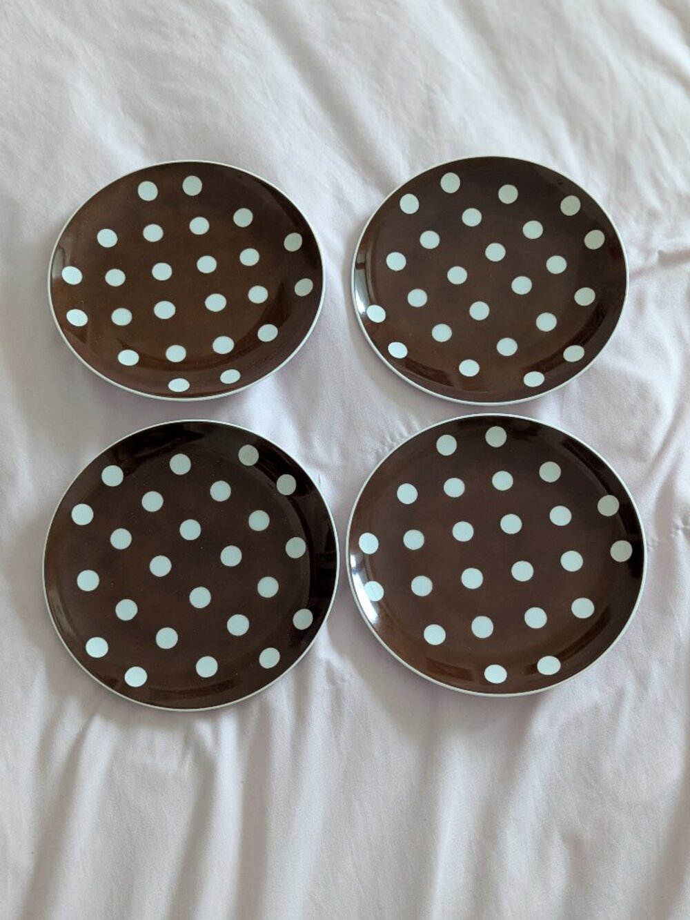 Fitz & Floyd Brown Polka Dot Ceramic Plates 4pc